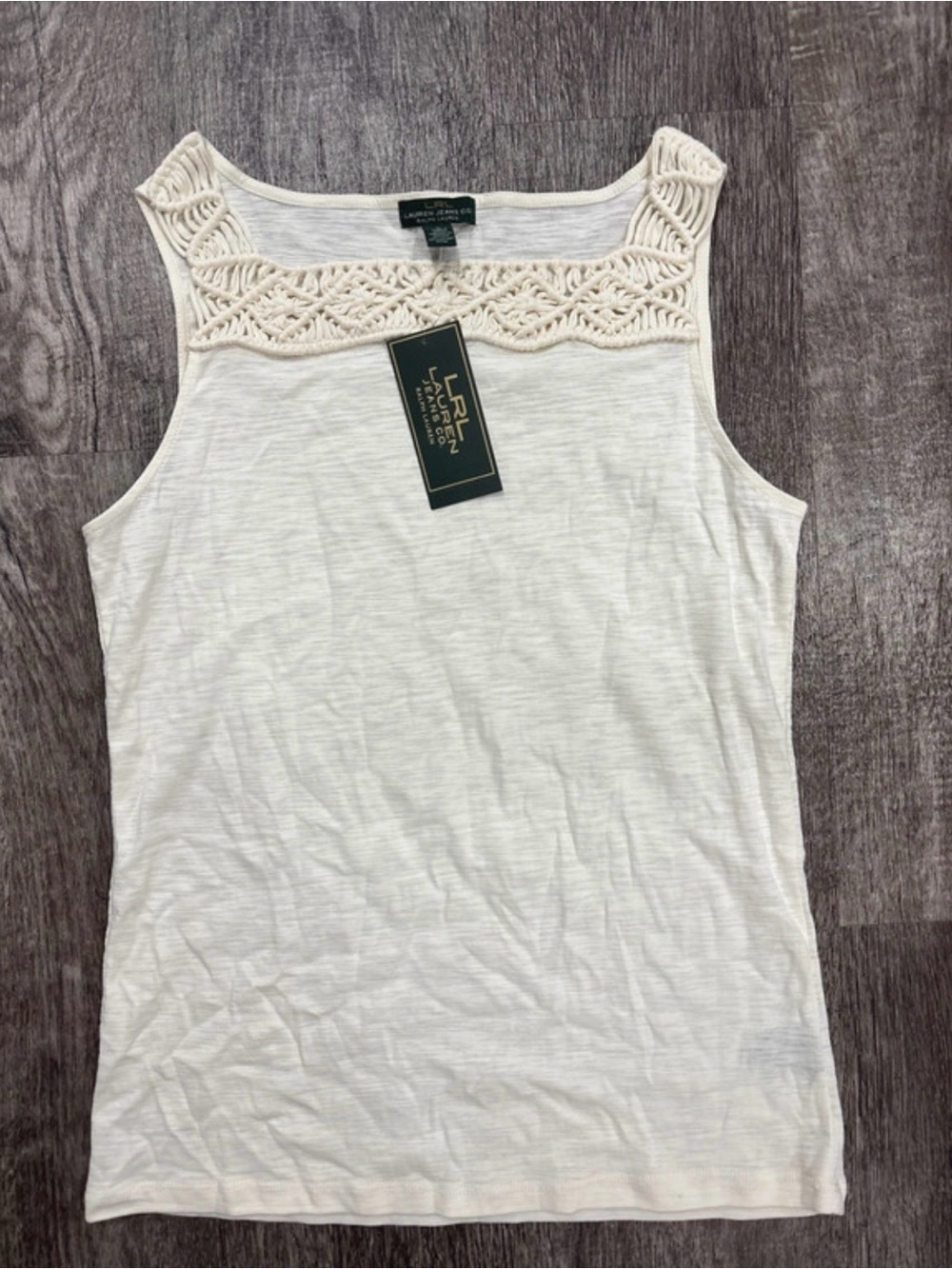 Lauren Ralph Lauren Cream Crochet-Yoke Tank Top